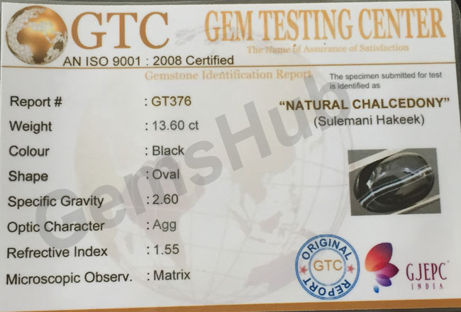 Natural Certified Sulemani Black Hakik Stone, 13.6